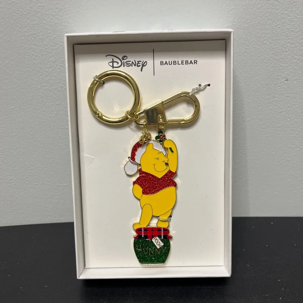 NIB Disney Baublebar Winnie Pooh Christmas Hunny Pot Bag Charm KeyRing Gold Tone